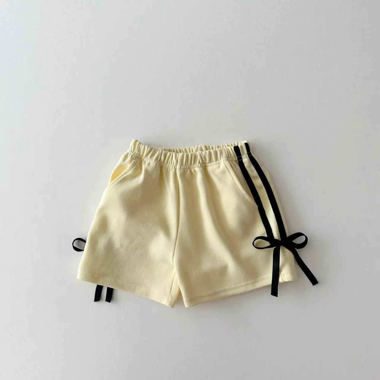 preorder SS0422 light yellow girls shorts white black bows