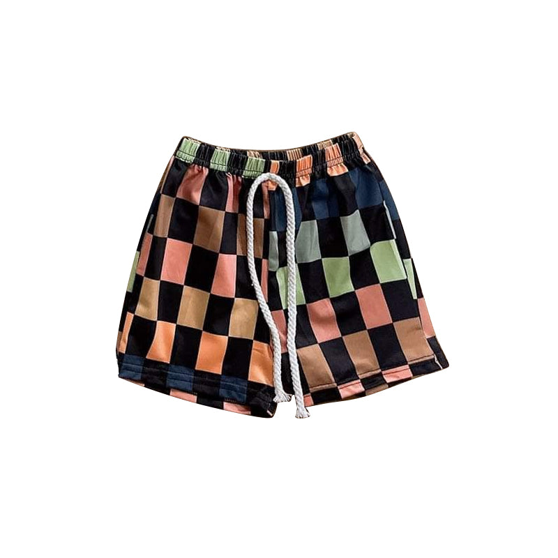 preorder SS0517 black pink green checkered boys shorts