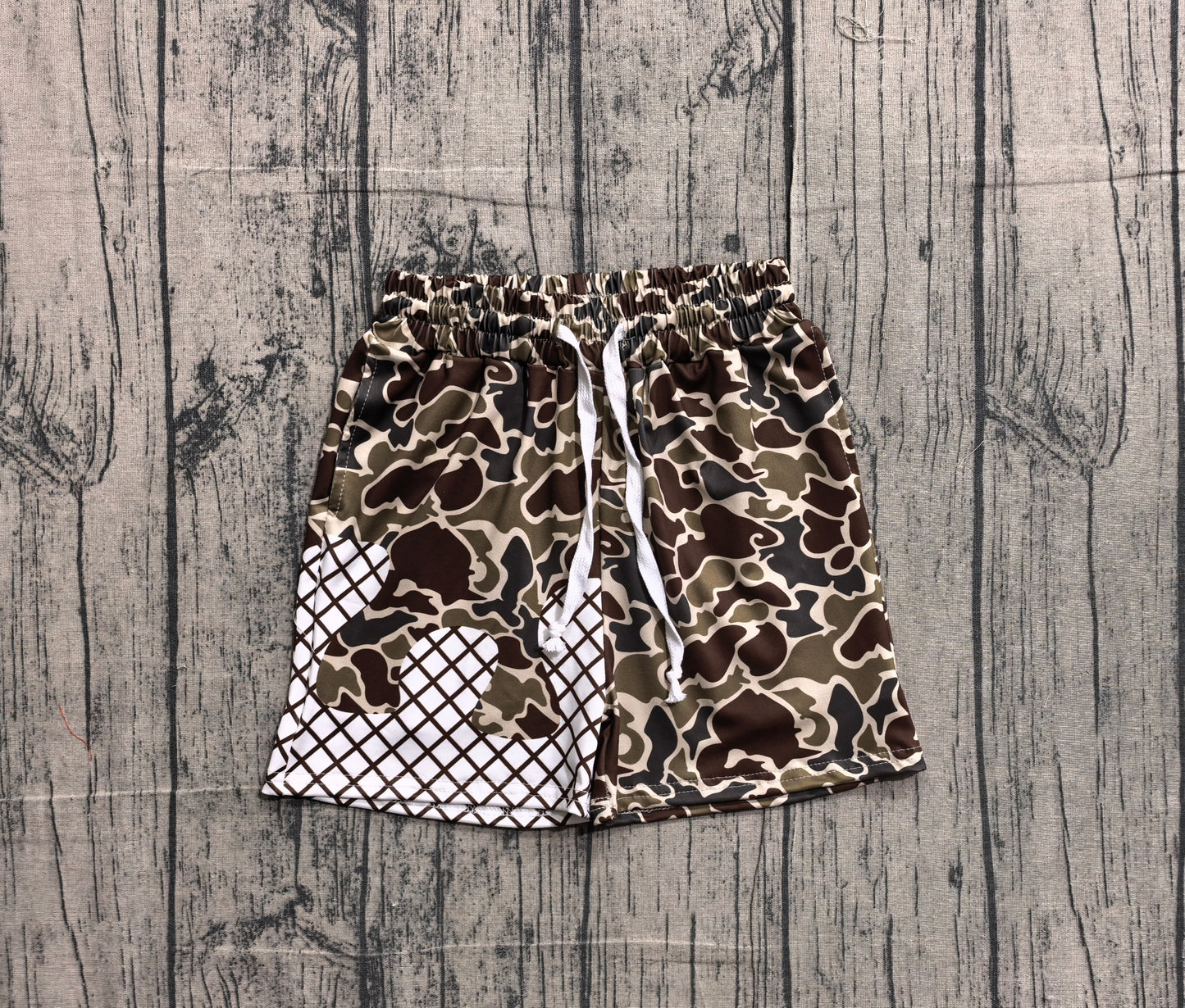 preorder Samples SS0650 hunting brown camo checkered boys shorts
