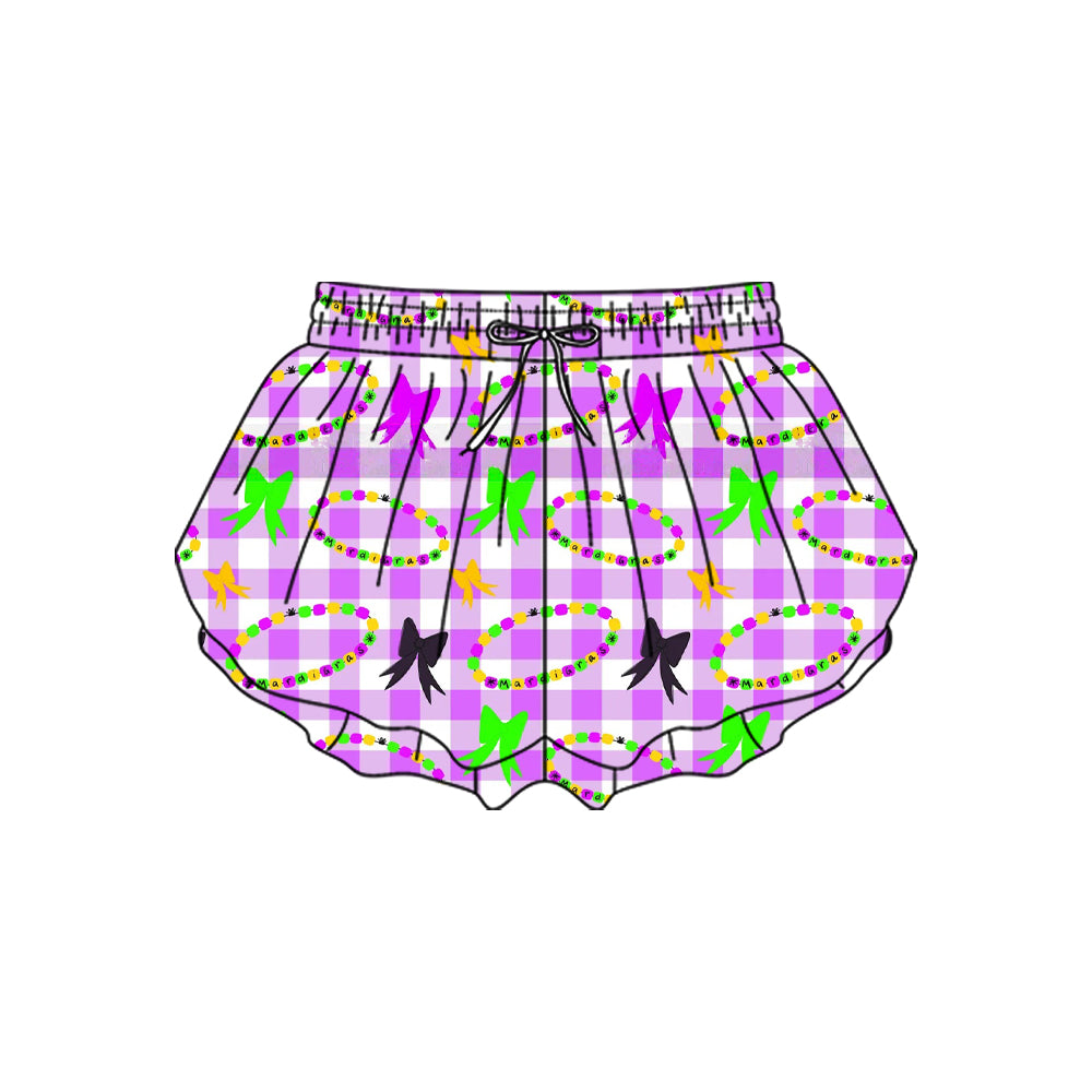 preorder SS0704 yoga Mardi Gras checkered purple girls shorts