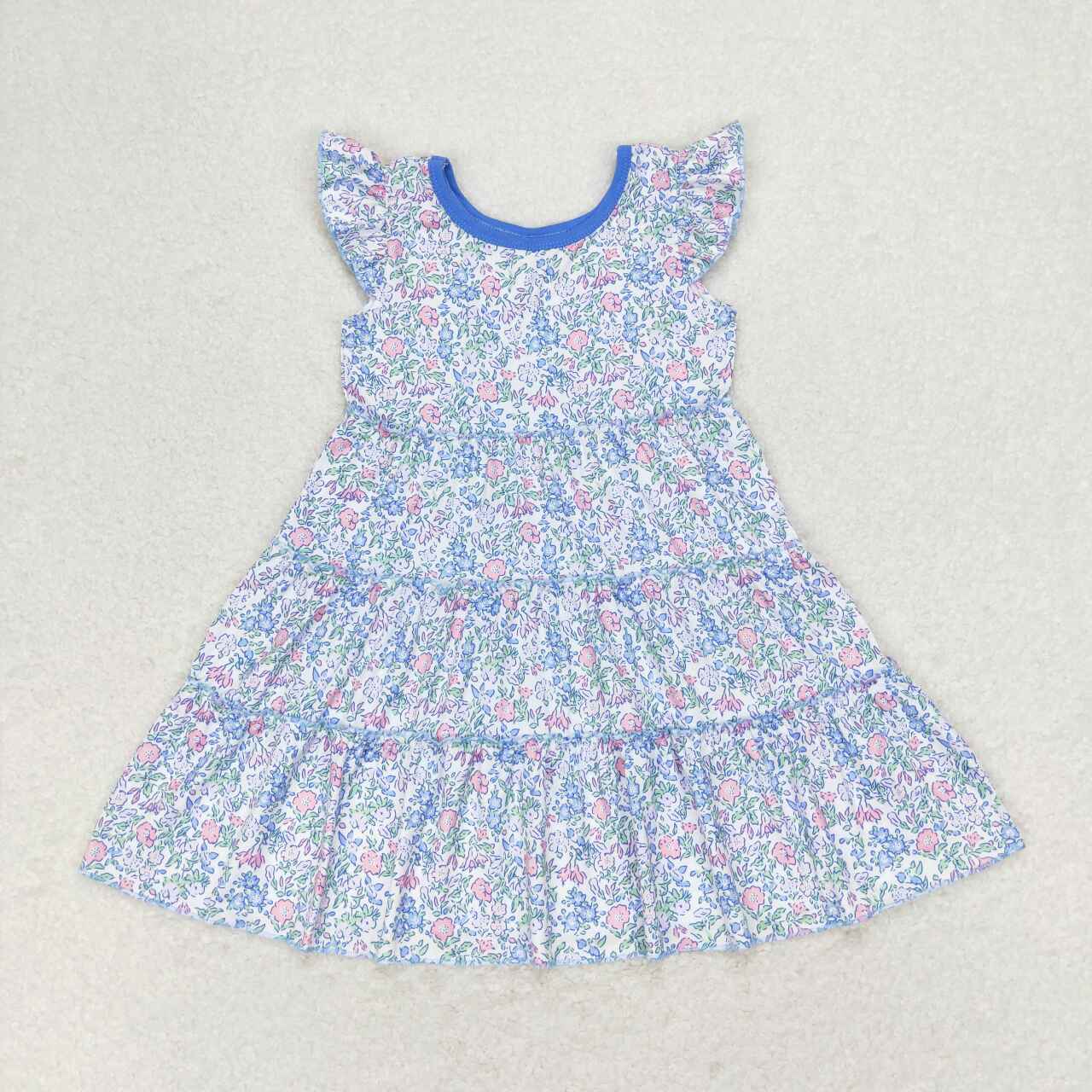 GSD1043 multi color flowers flutter sleeve girls dress