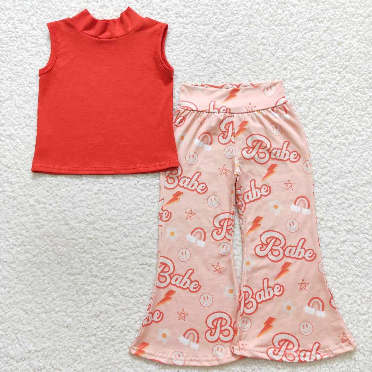 GSPO0636 Orange high neck sleeveless top babe pants girls set