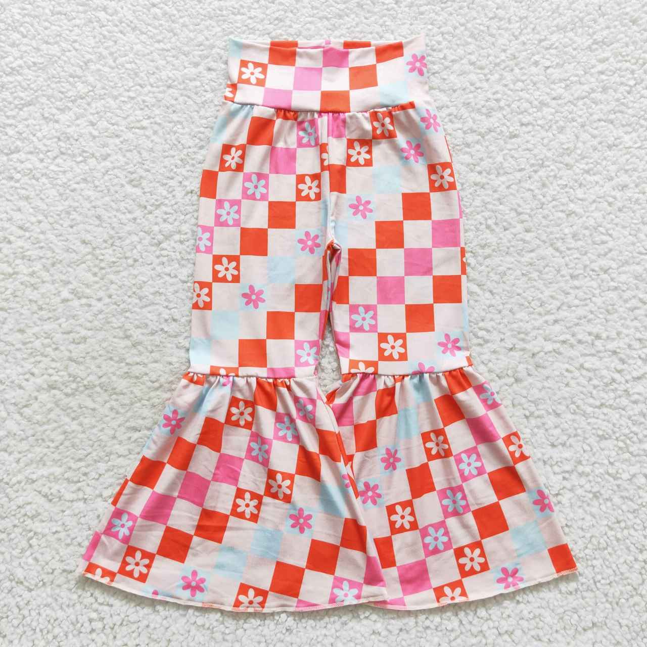P0263 Colorful plaid print flowers girls pants