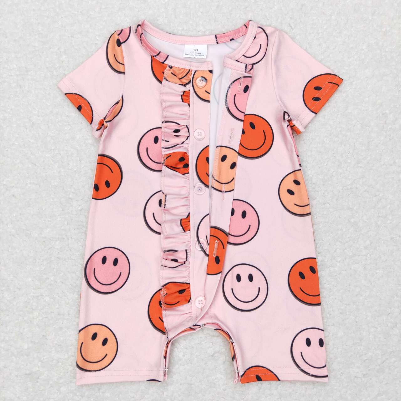 SR0524 Smile pink ruffles short sleeve girls romper