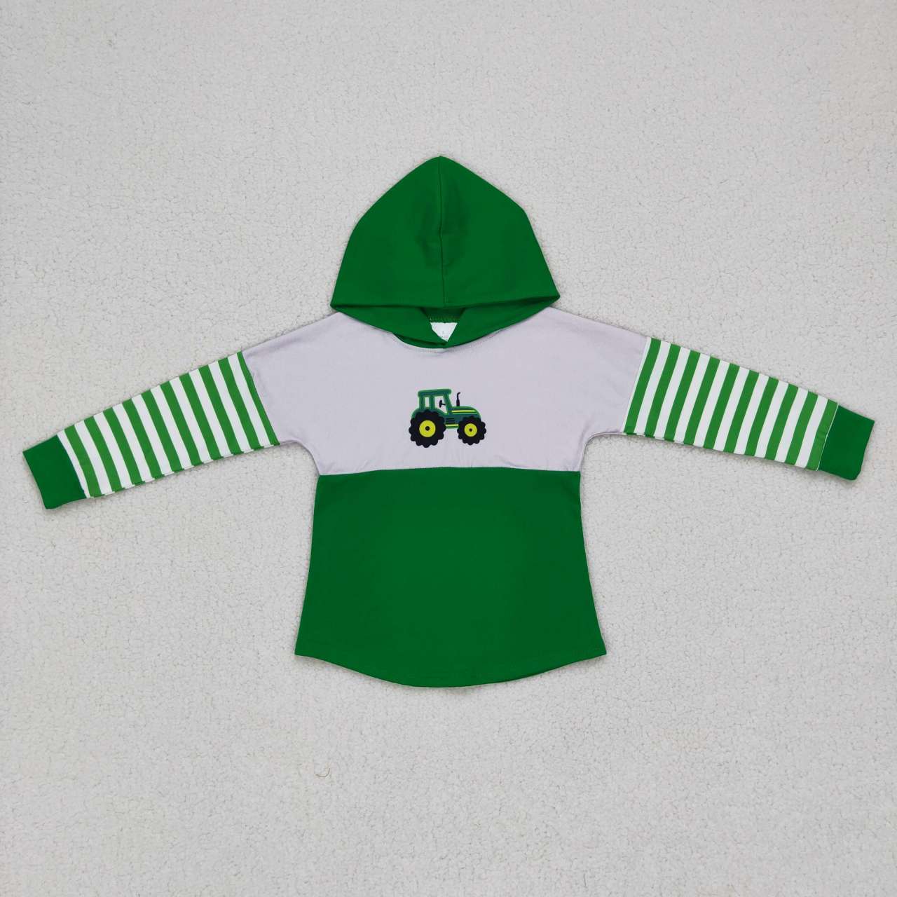 BT0371 Farm tractor green hoodie long sleeve boys top