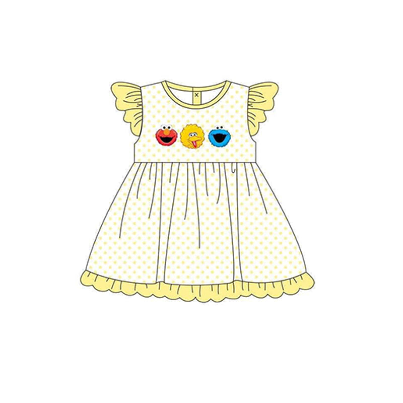 custom S cartoon cute animals yellow dog flutter sleeve girls dress