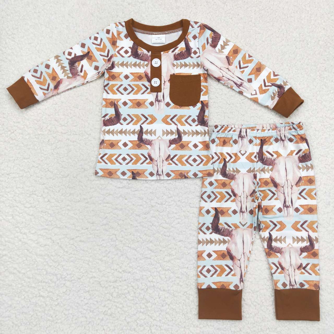 BLP0341 Western cow aztec long sleeve boys pajamas