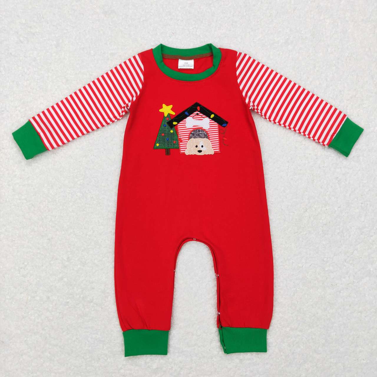 LR0659 Christmas tree house dog red long sleeve kids romper