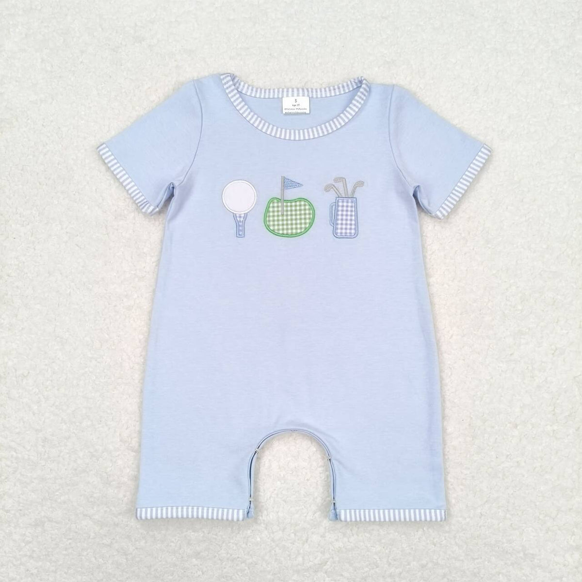 SR1216 embroidery Play golf blue short sleeve boys romper