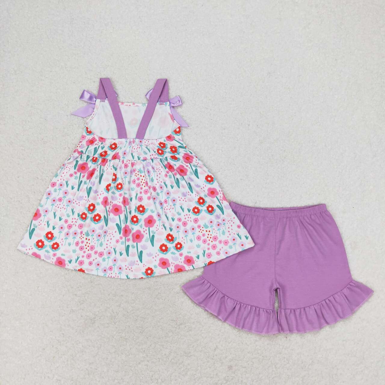 preorder GSSO0992 multi colorful flowers sleeveless purple shorts girls set