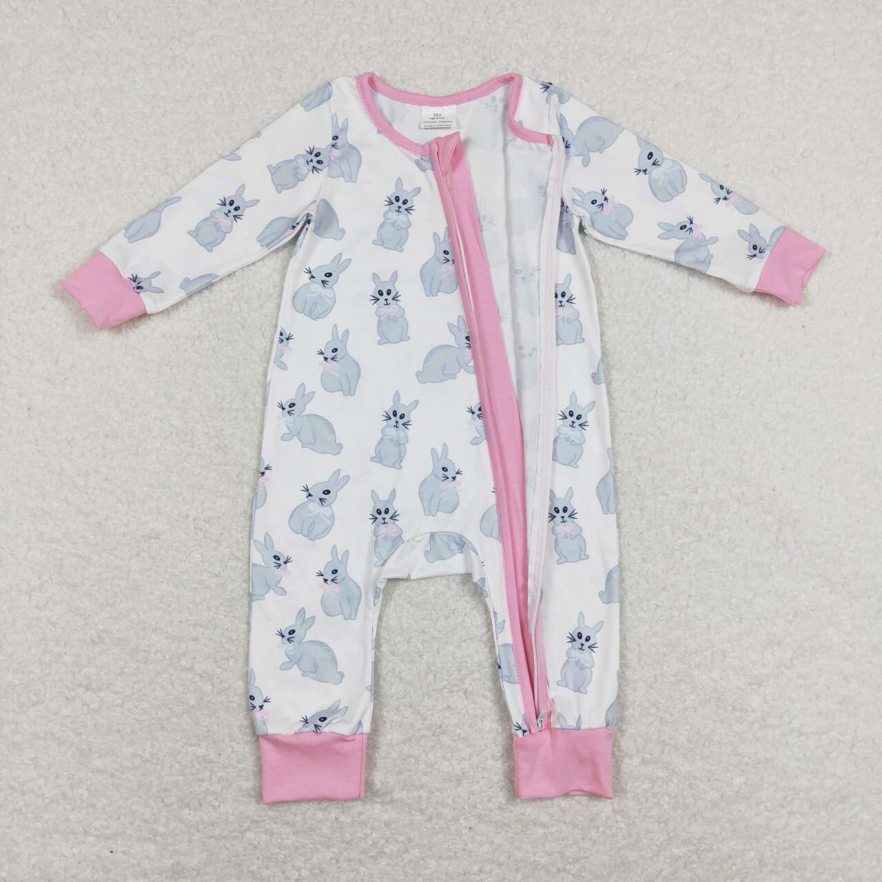 LR0836 Easter rabbit pink long sleeve zipper girls romper