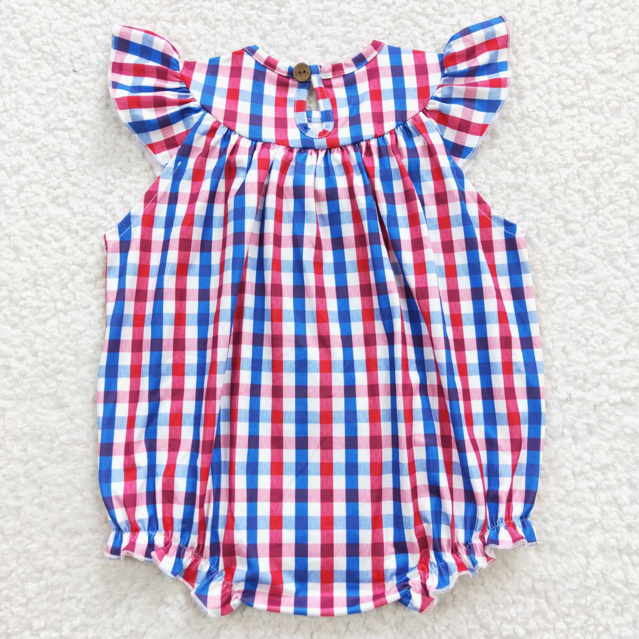 USA SHOP SR0388 4th of July Embroidery National Flag Black & Red Cell Flutter Sleeves Romper
