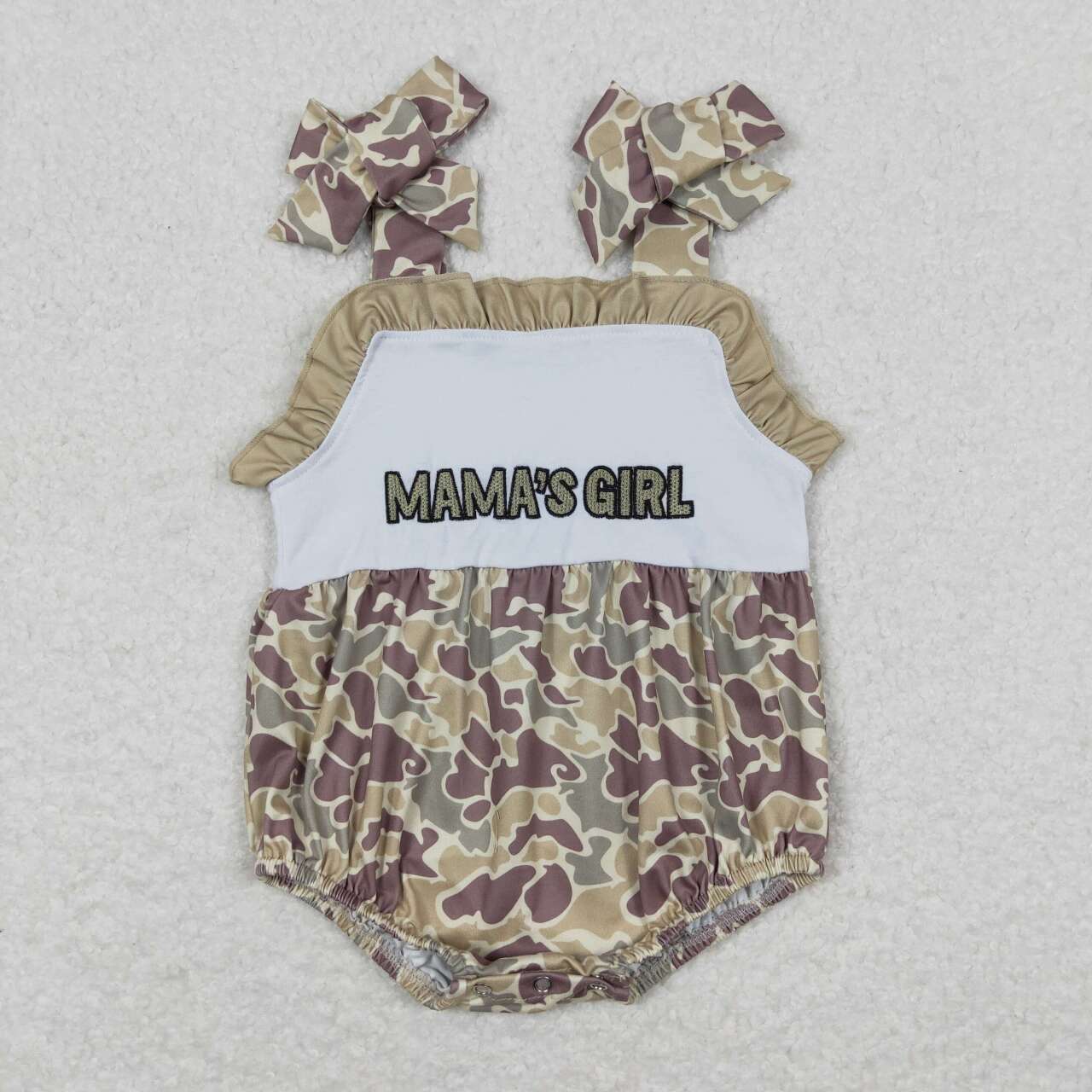 SR0994 embroidery Mama's Girl Camo Green Sleeveless Girls Romper