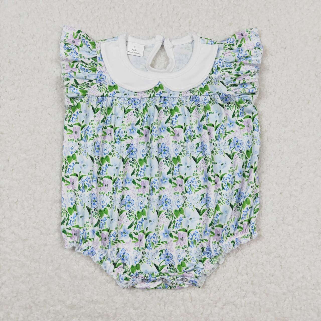 SR1004 Pink Purple Flowers Flutter Sleeve Girls Summer Romper