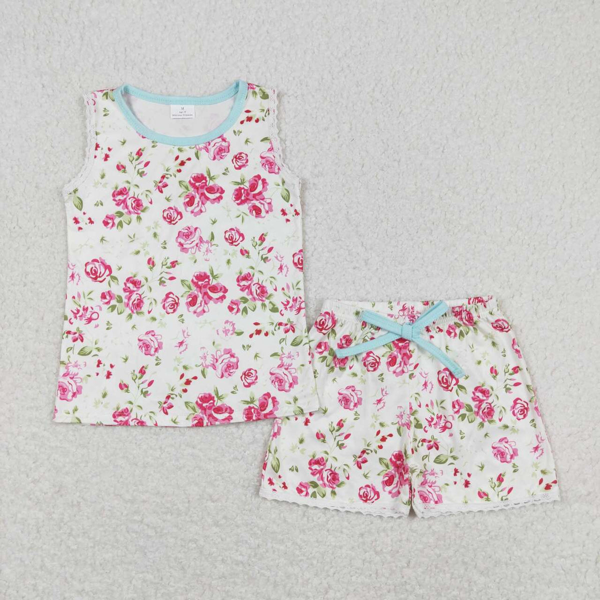 GSSO0674 hot pink flowers sleeveless shorts girls Summer set