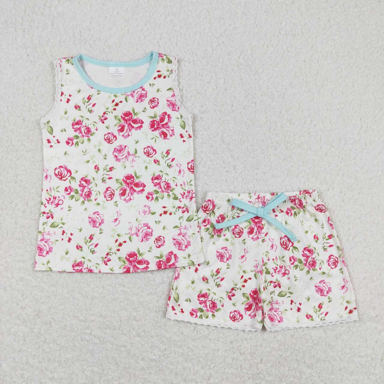 GSSO0674 hot pink flowers sleeveless shorts girls Summer set