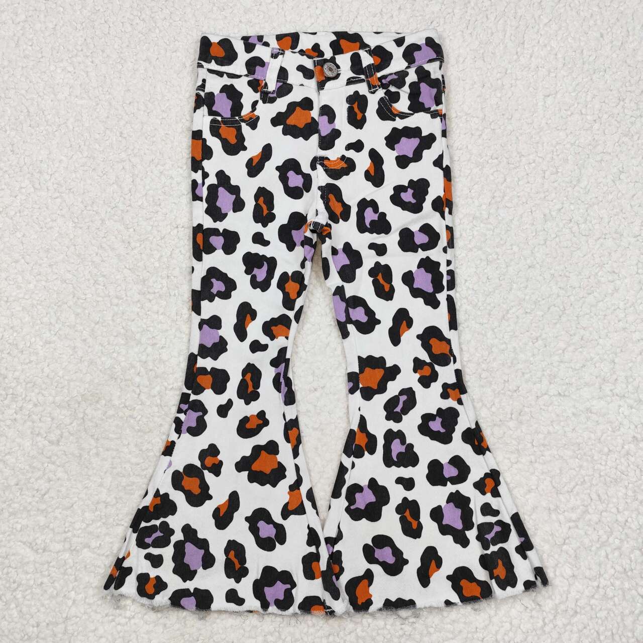 P0470 purple leopard denim pants girls jeans