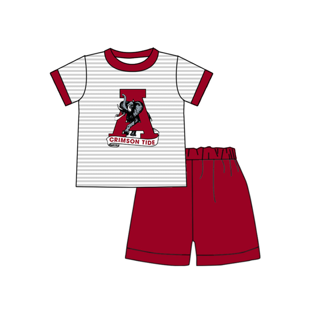 custom S crimson tide elephant striped short sleeve maroon shorts boys set