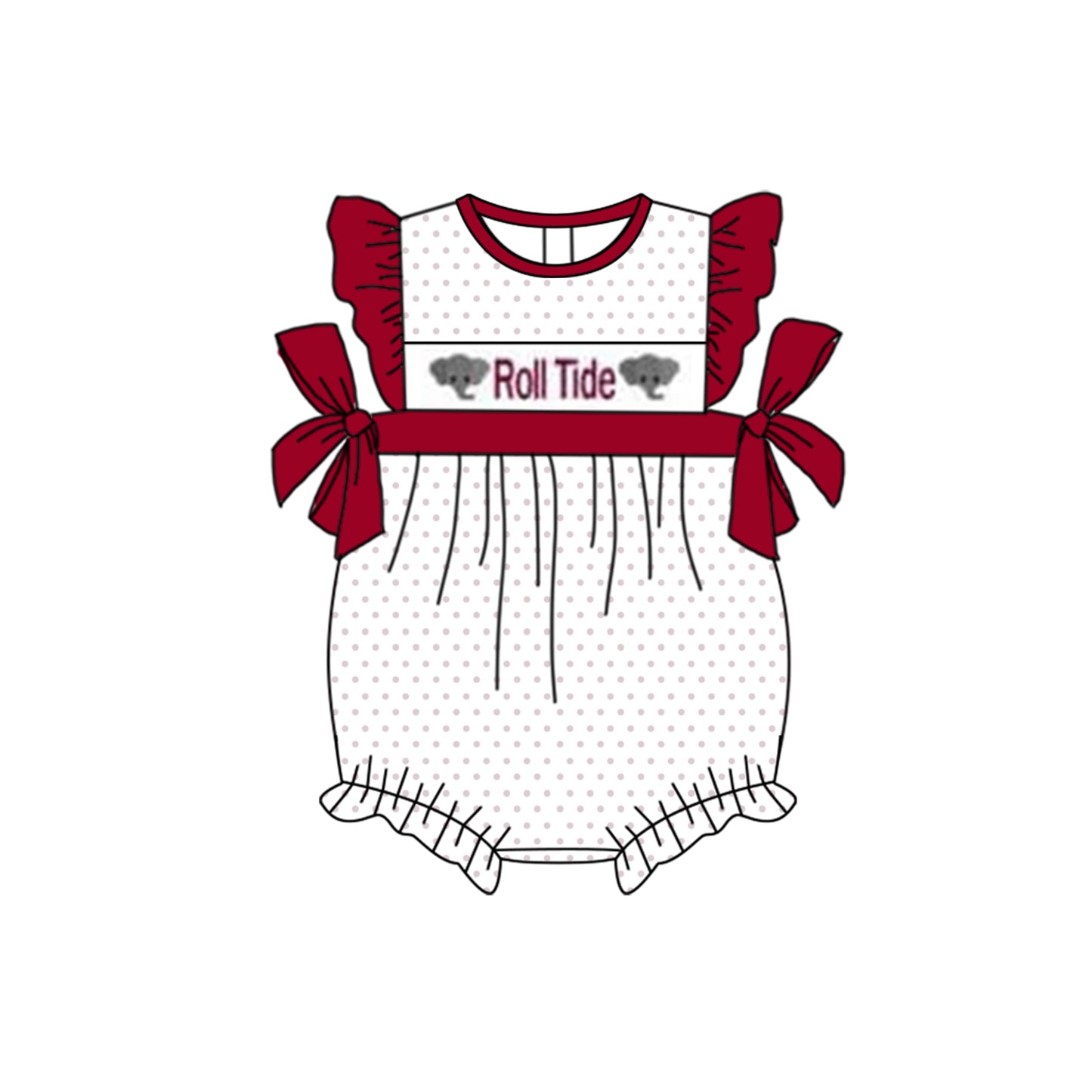 custom S roll tide elephant maroon flutter sleeve girls romper