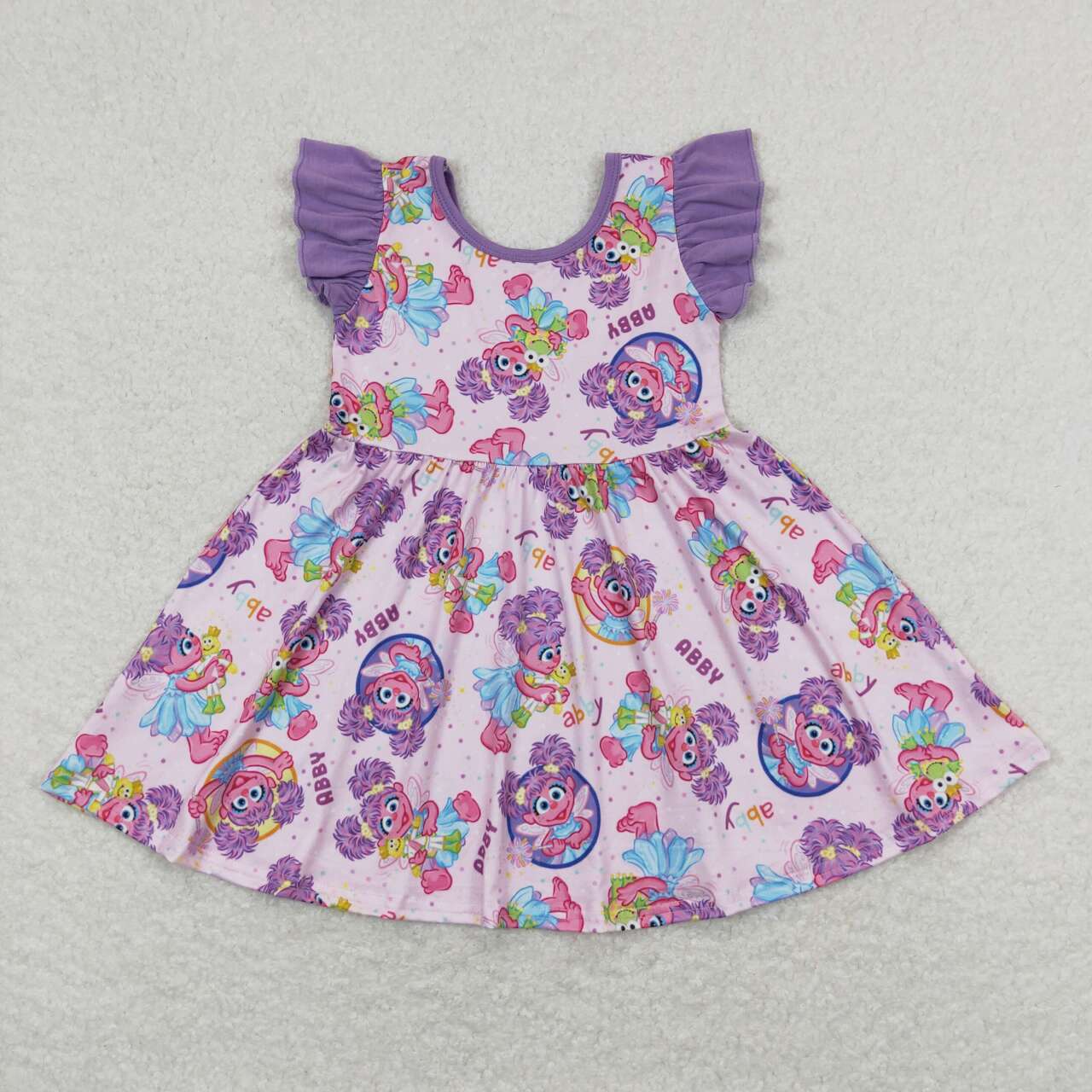 GSD0809 Cartoon Cute Girl Baby Purple Flutter Sleeve Girls Dress