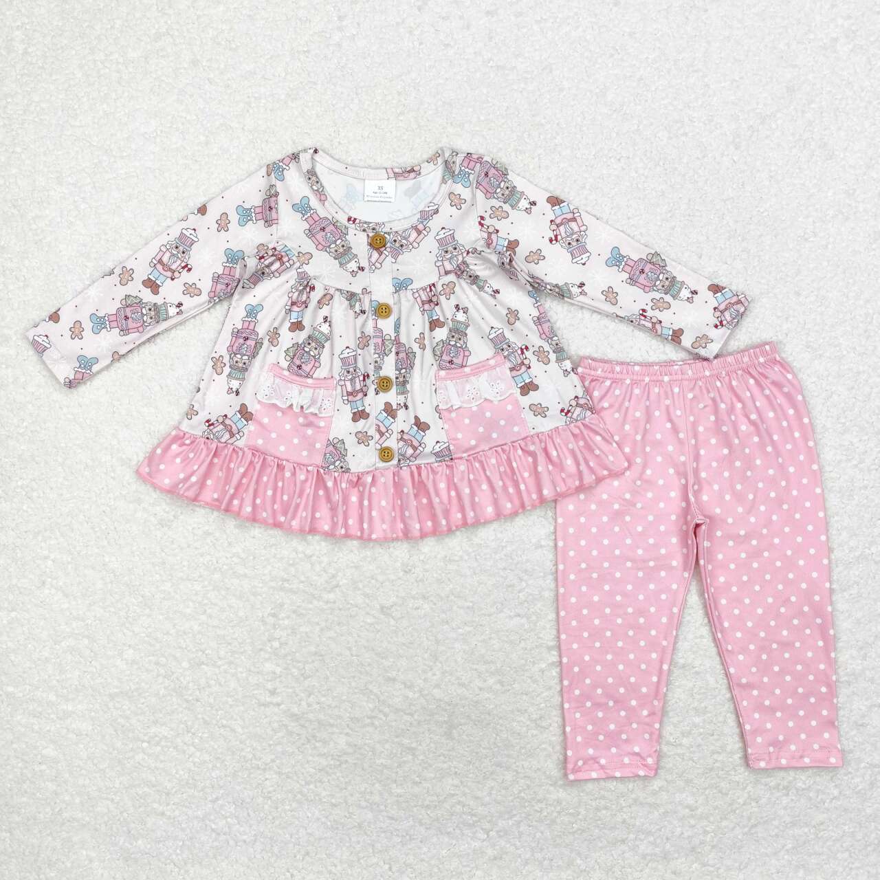 GLP1471 Christmas soldier gingerbread man pink long sleeve pink pants girls set