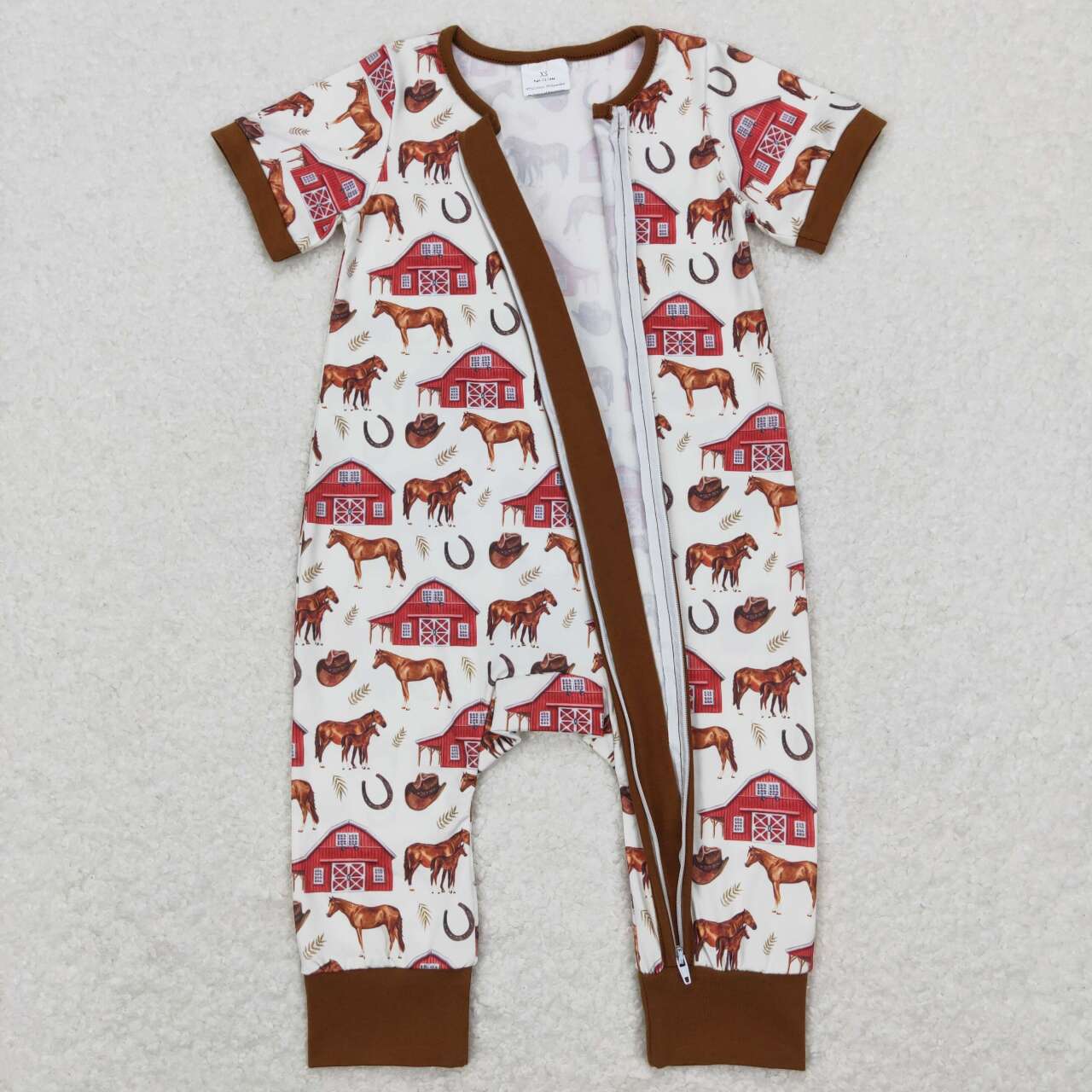 SR0509 Farm house horse short sleeve kids romper