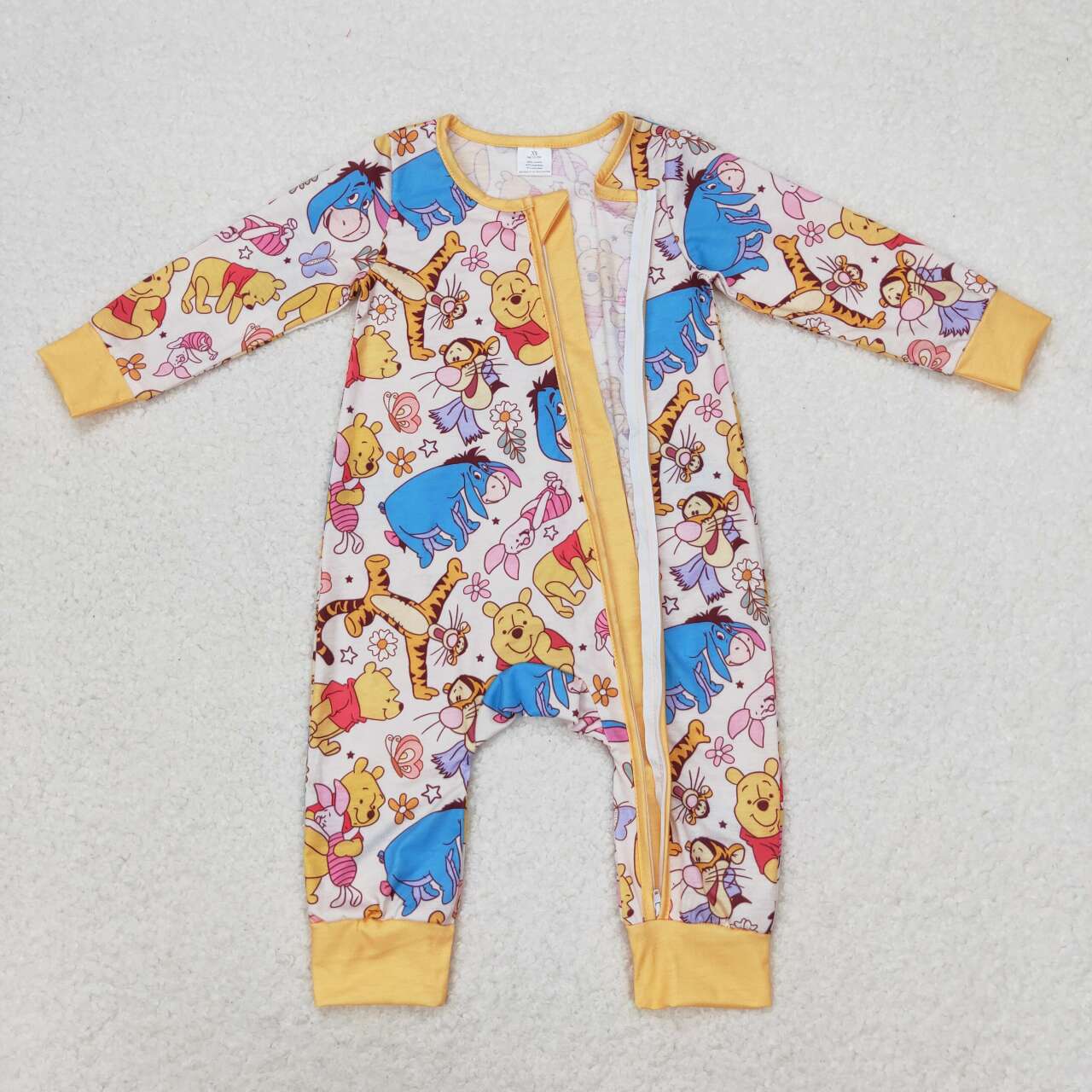 LR0971 bamboo cute bear tiger yellow long sleeve zipper girls romper