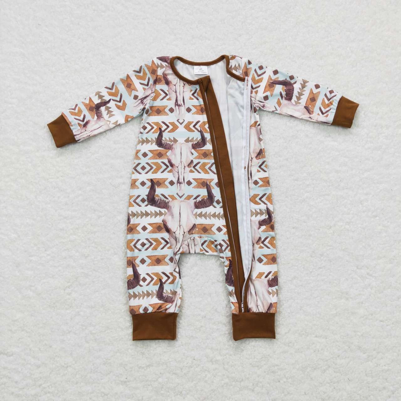LR0674 Western cow aztec long sleeve boys romper