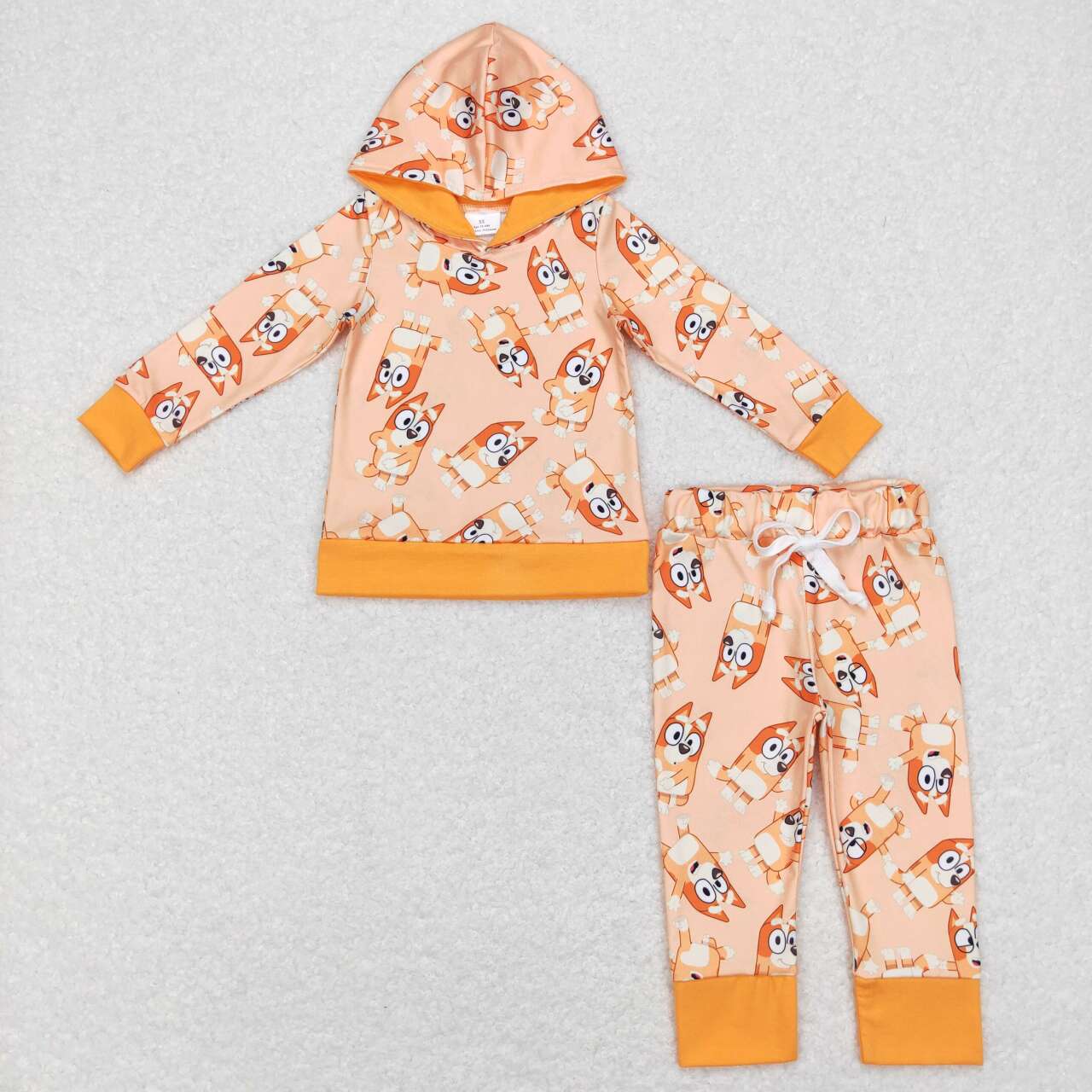 BLP0415 Cartoon dog orange hoodie girls set kids outfit