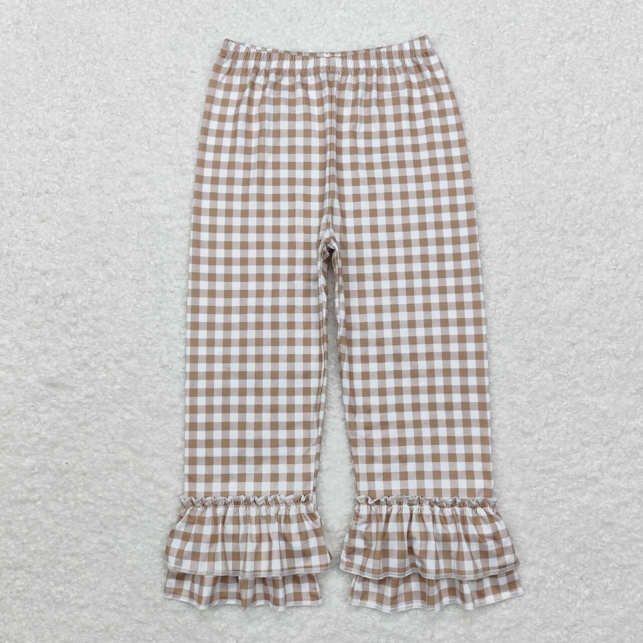 P0607 khaki checkered girls milk silk pants