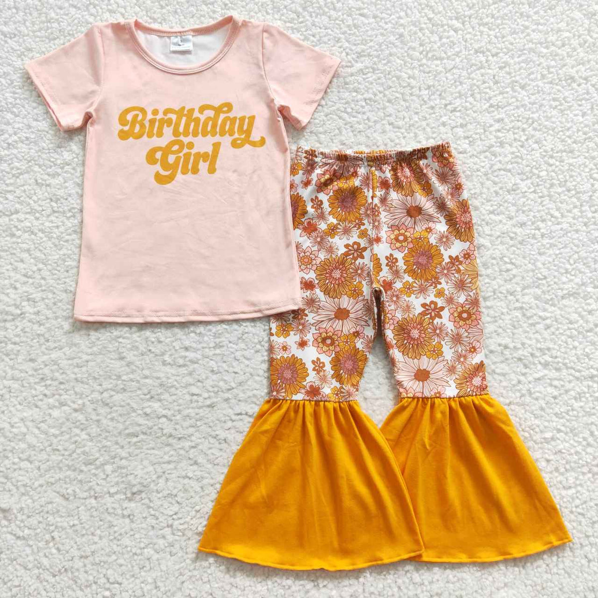 GSPO0680 Birthday Girl Pink Short Sleeves Orange Flowers Pants Girls Clothes