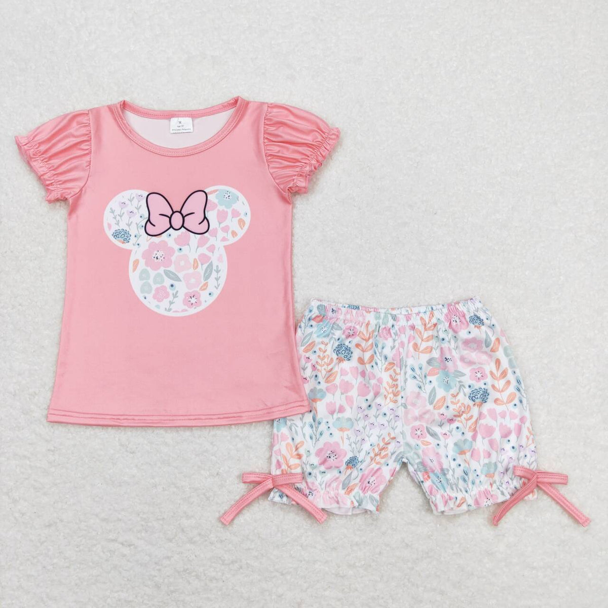 GSSO0699 Cartoon M pink short sleeve colorful leopard shorts girls set