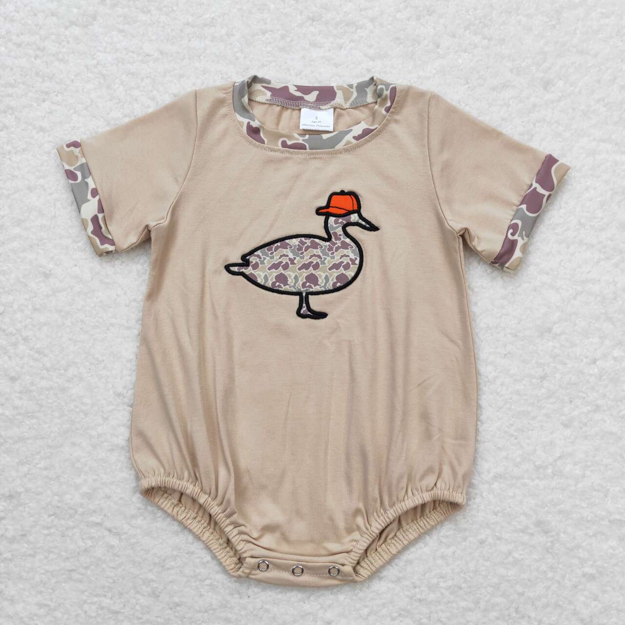 SR1403 embroidery camo duck mallard short sleeve boys romper