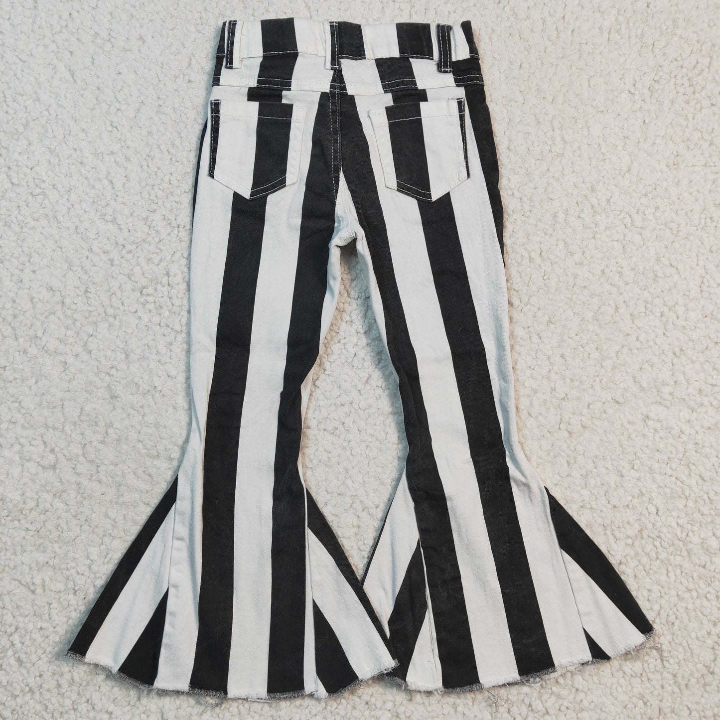 P0046 Black & White Striped Print Denim Jeans
