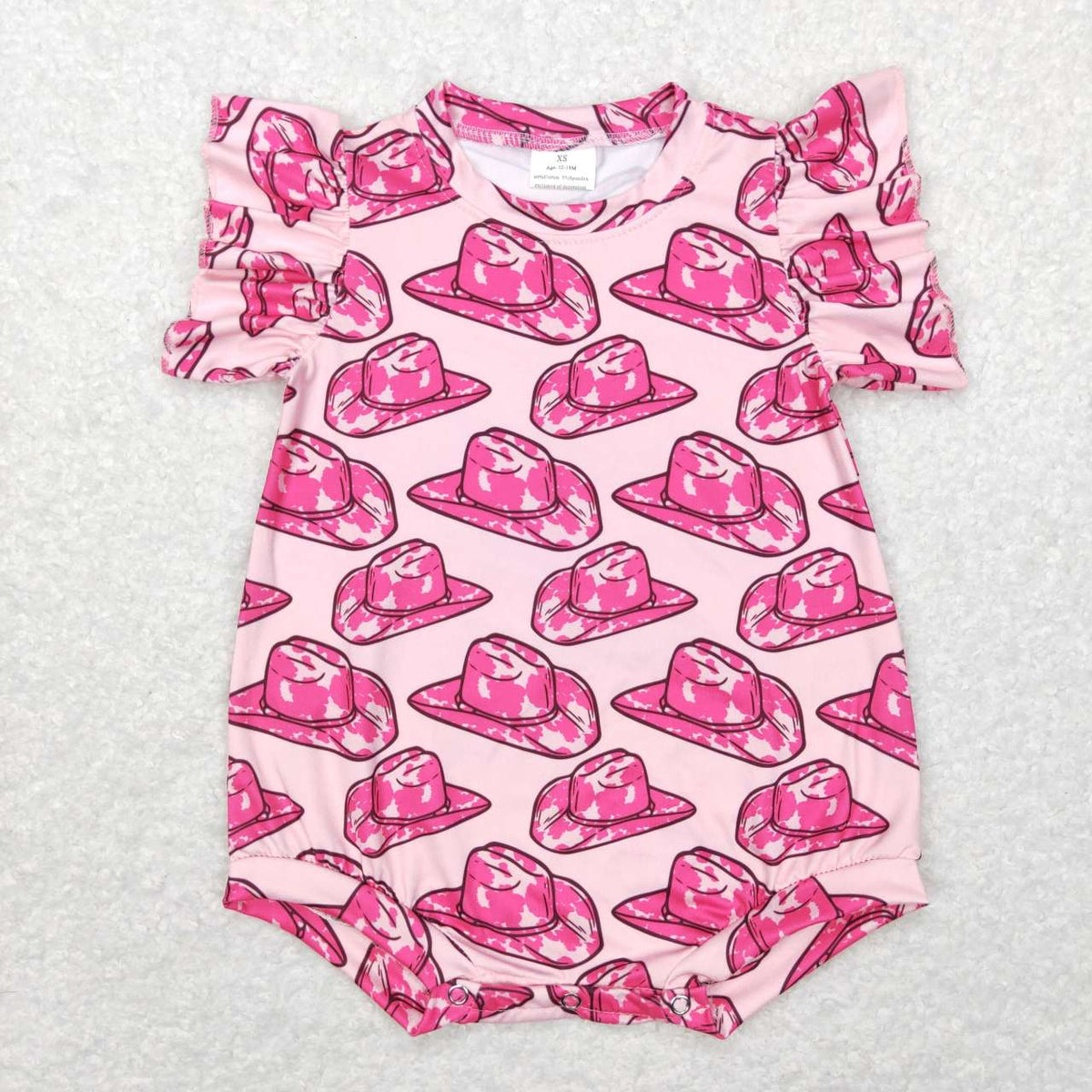 SR0623 Western hat hot pink short sleeve girls romper