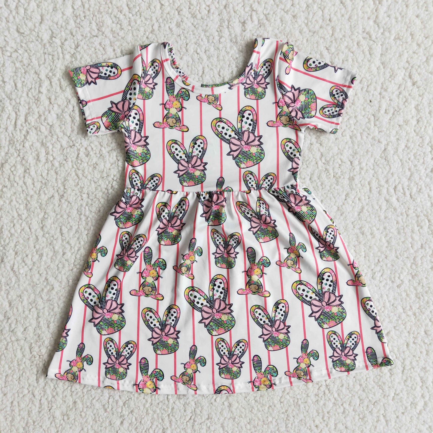 Easter Rabbits Pink Short Sleeve Girls Dress