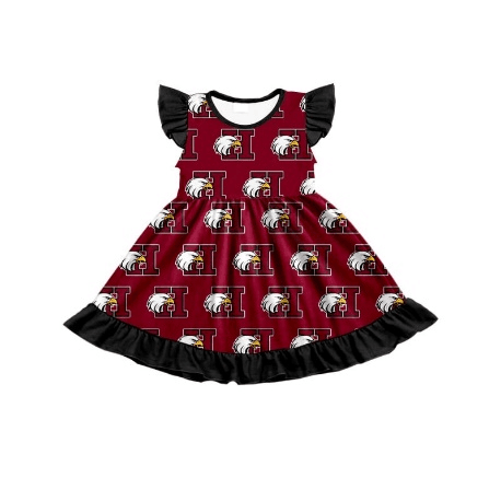 custom style H eagle maroon flutter sleeve girls bows dress