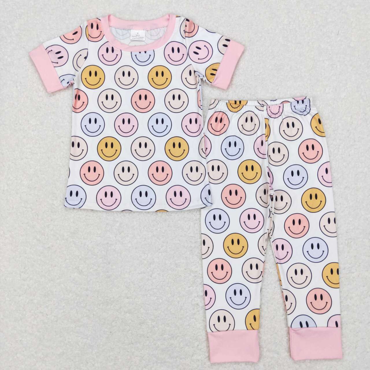 GSPO1078 Colorful smile pink short sleeve pants girls pajamas