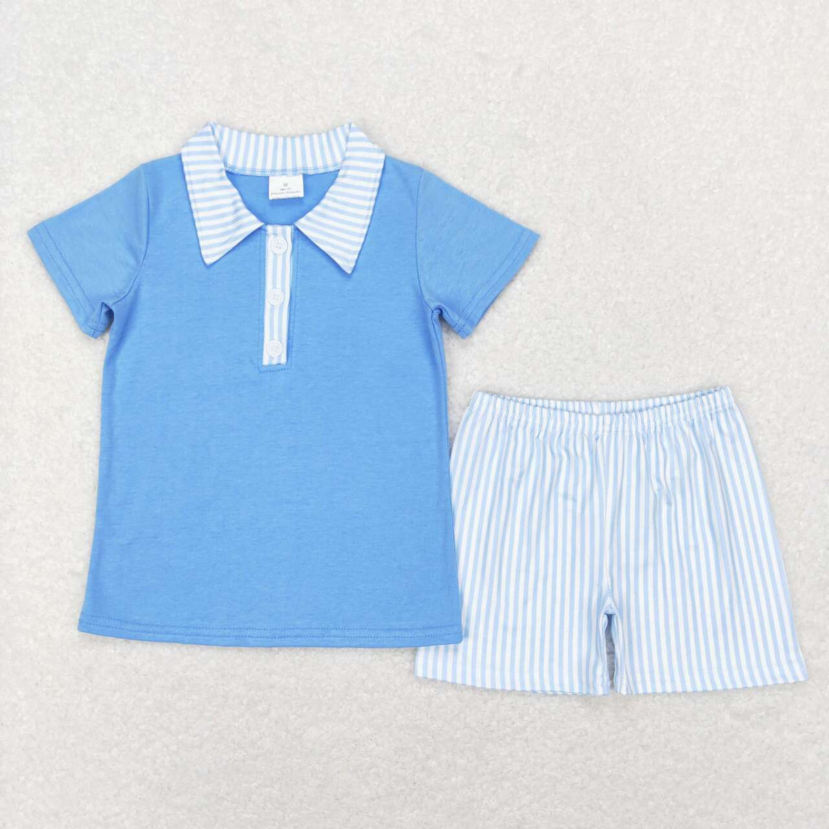 BSSO0402 Blue short sleeve striped shorts boys set