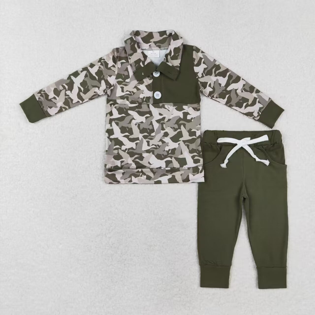 BLP0493 grey camo long sleeve dark grey pants boys set