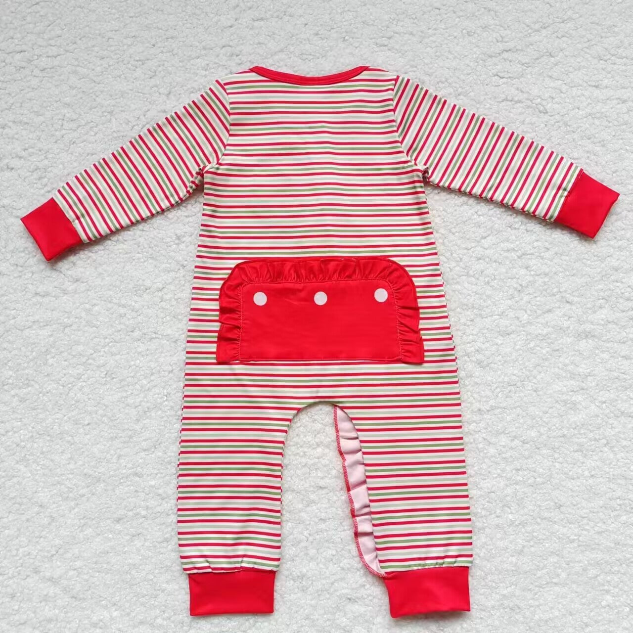 LR0441 Christmas Santa Claus red & green striped long sleeve kids romper