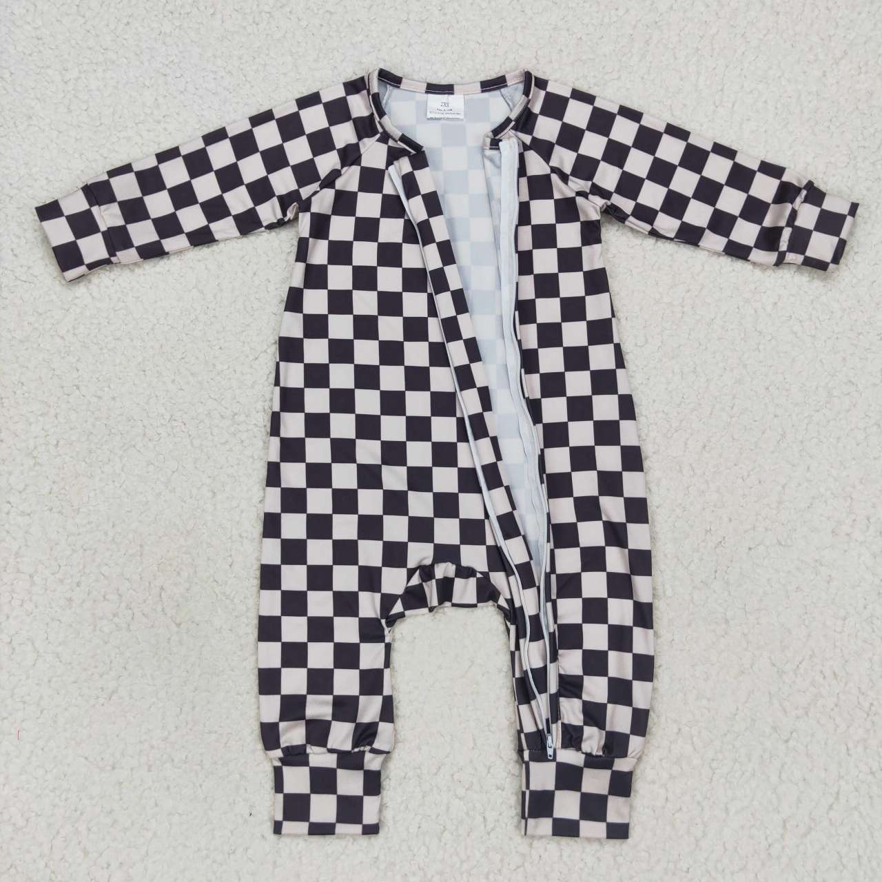 LR0655 Black plaid long sleeve kids romper