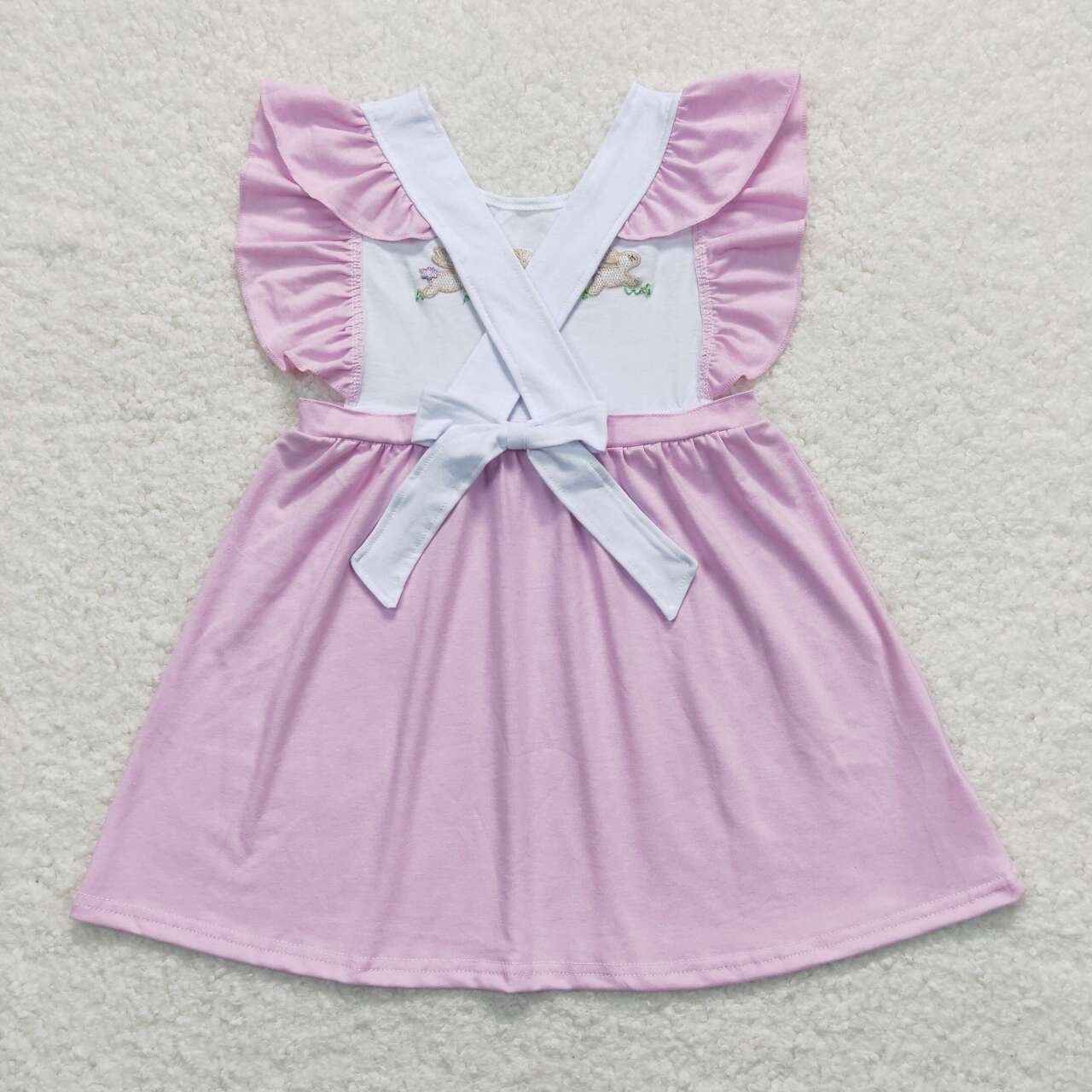 GSD0569 embroidery Easter three rabbit hot pink flutter sleeve girls dress