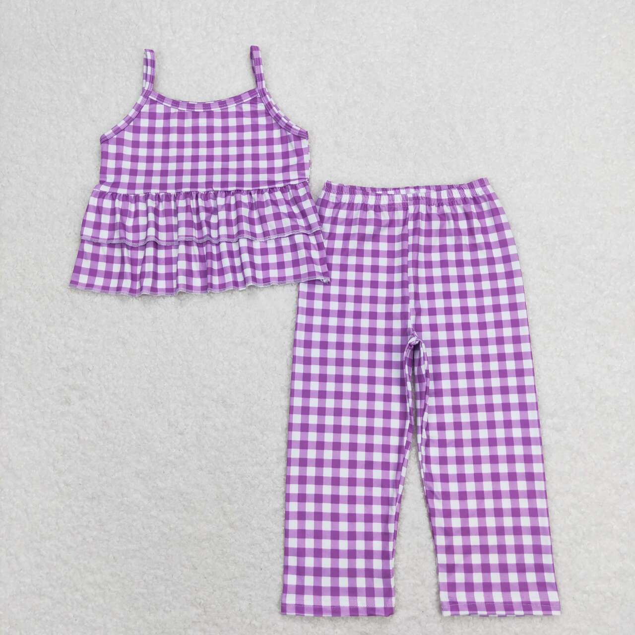 GSPO1379 Purple checkered sleeveless pants girls set