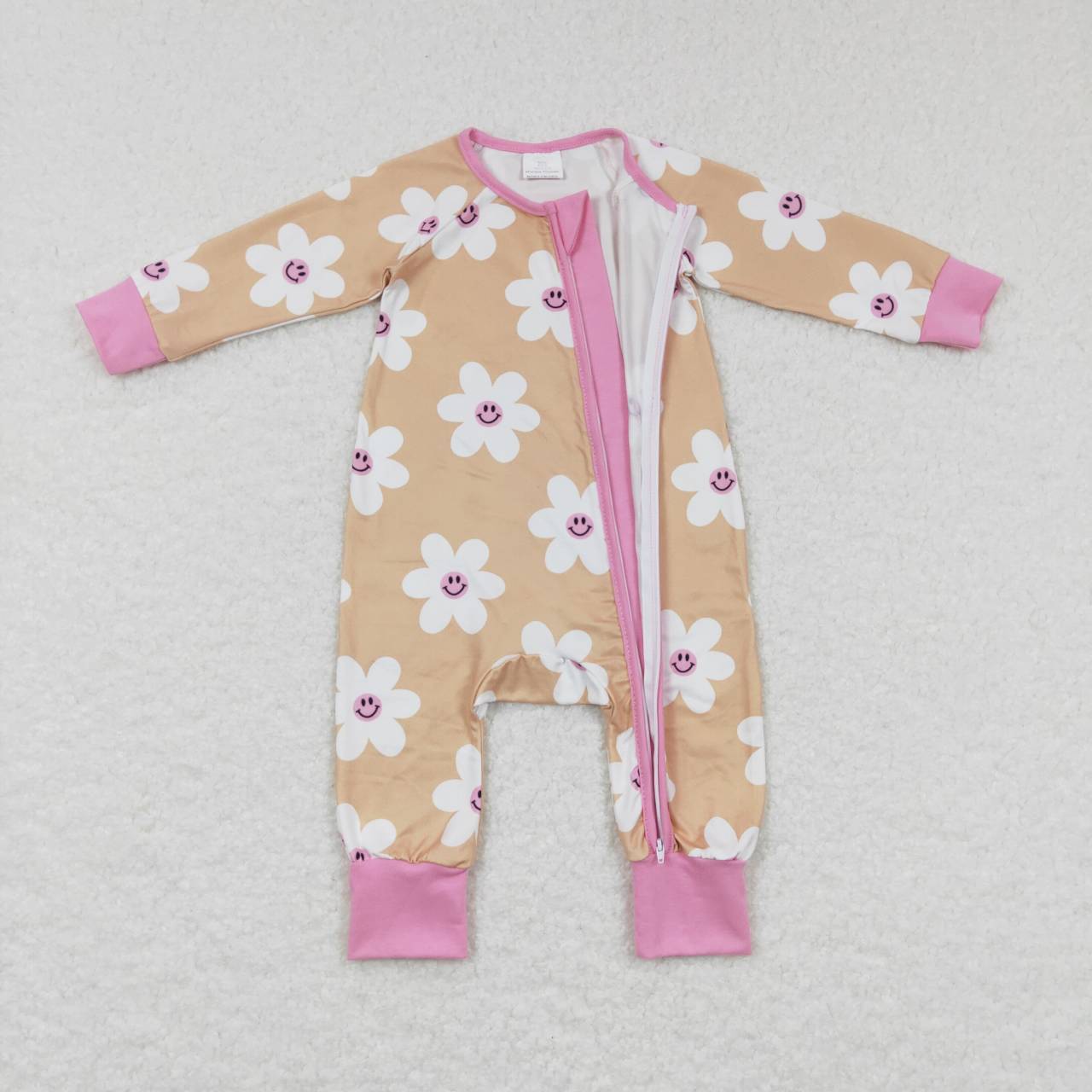 USA SHOP LR0732 Flowers smile brown long sleeve kids romper