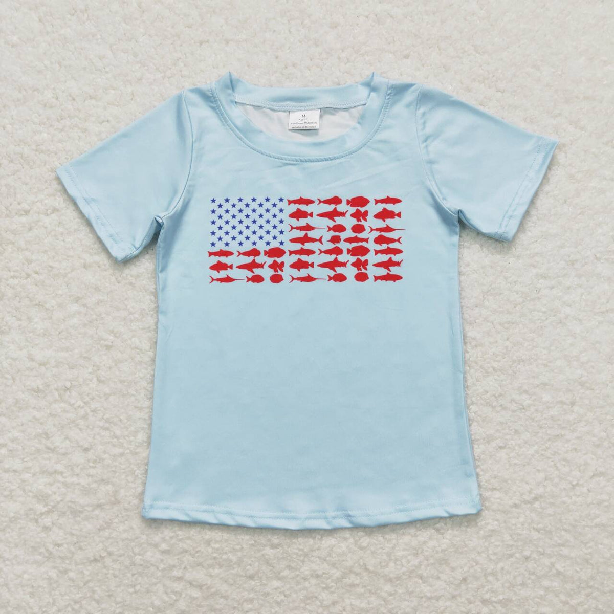 BT0614 Fish blue short sleeve boys top