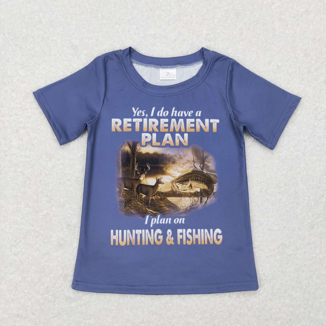 BT0415 Retirement play hunting & fishing gray short sleeve boys t-shirt