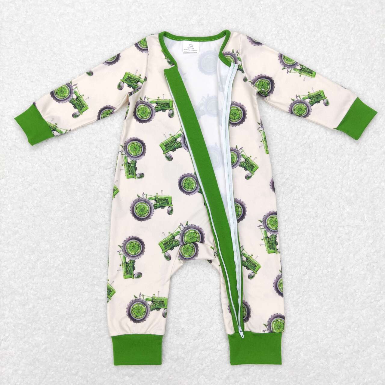 LR0717 Farm tractor green long sleeve kids romper