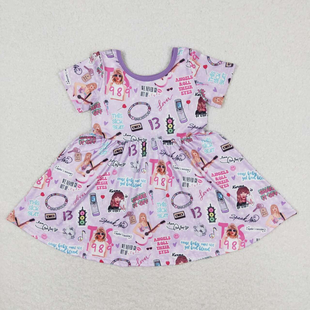 GSD1167 country singer TS 1989 purple short sleeve girls dress