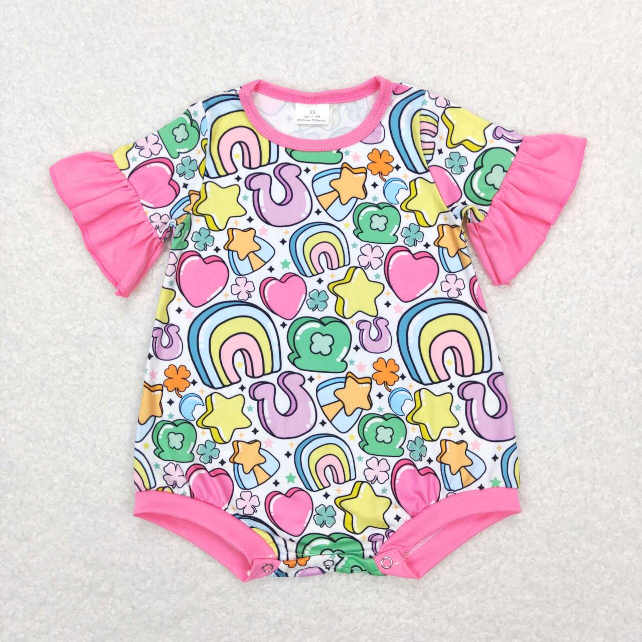 SR0552 Saint Patrick lucky rainbow short sleeve girls romper